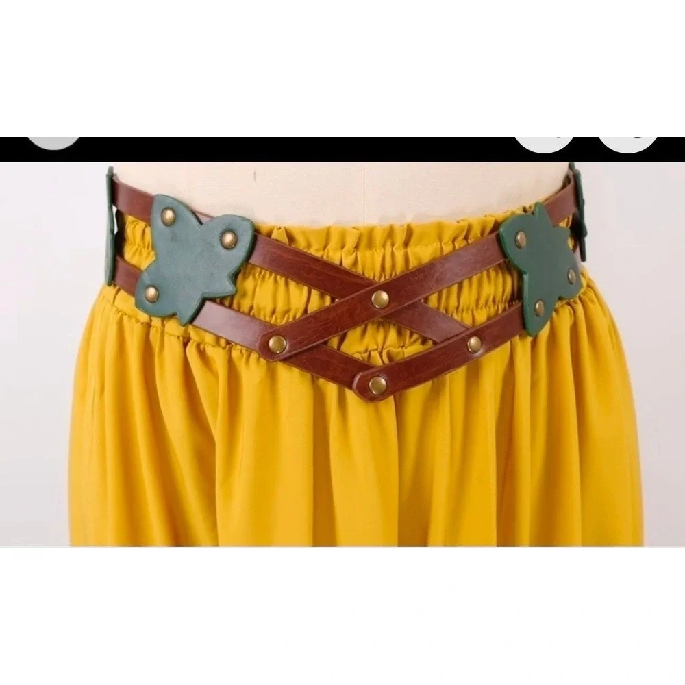 Womens Butterfly Cage Belt Brown Green‎ Faux Leather Lace Up Cincher Fairycore